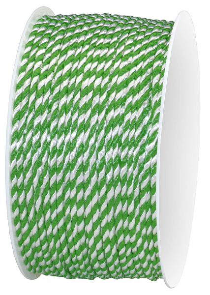 Kordel, grün-weiß 2-farbig gedreht: 2 mm Ø breit / 50-Meter-Rolle