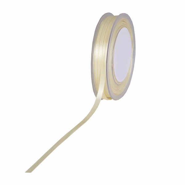 Satinband SIMPEL, creme: 6 mm breit / 50 Meter, mit einfacher schlichter Webkante.