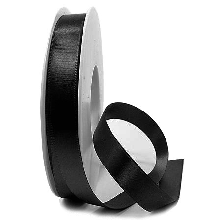 Satinband SINFINITY, schwarz: 15mm breit / 25m-Rolle, mit feiner Webkante.