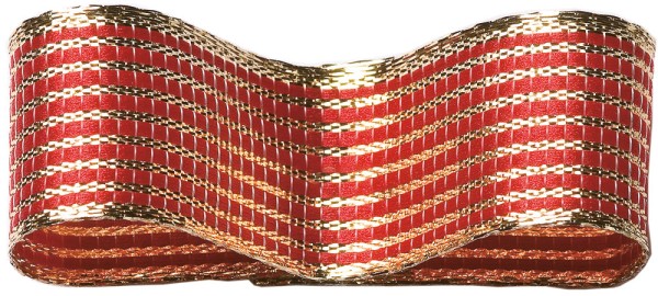 Geschenkband, LINES: 38mm breit / 25m-Rolle, rot-gold - mit Drahtkante