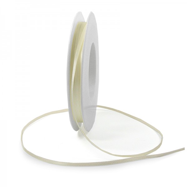 Satinband SINFINITY, creme: 3mm breit / 50m-Rolle, mit feiner Webkante.