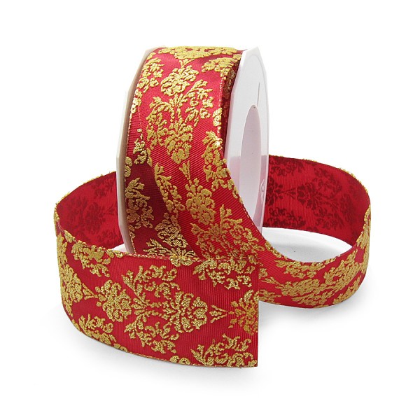 Weihnachtsband "ROYAL": 40mm breit / 15m-Rolle, rot-gold