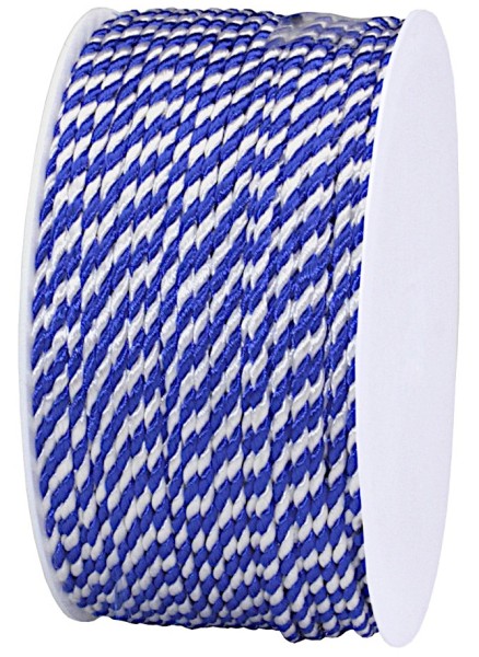 Kordel, royalblau-weiß 2-farbig gedreht: 2 mm breit / 50-Meter-Rolle