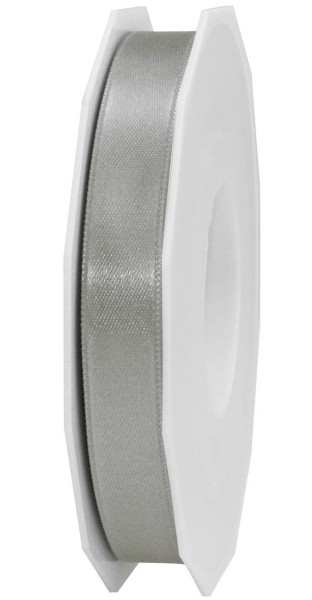 Satinband-PRÄSENT, grau: 15mm breit / 25m-Rolle, mit feiner Webkante.