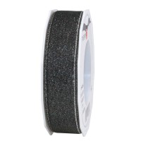 GLITTER-Satinband: 25mm breit / 20m-Rolle, schwarz mit Silber-Glitzer GLITTER-Satinband: 25mm breit / 20m-Rolle, schwarz mit Silber-Glitzer