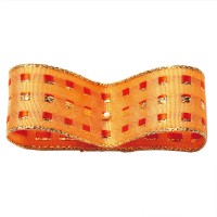 Dekorband-GLAMOUR, apricot-gold: 25mm breit / 25m-Rolle, mit Drahtkante Dekorband-GLAMOUR, apricot-gold: 25mm breit / 25m-Rolle, mit Drahtkante