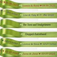 Ihr Text auf lindgrünem Satinband: 15mm breit / 25m-Rolle Ihr Text auf lindgrünem Satinband: 15mm breit / 25m-Rolle