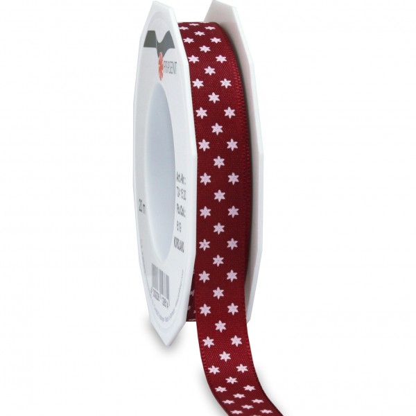 Sternchenband: NORDLAND: 15mm breit/ 20m- Rolle, weinrot