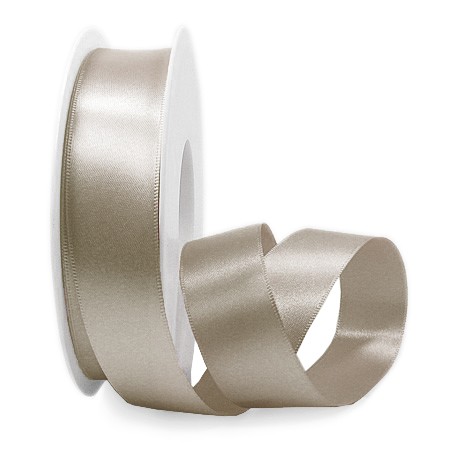 Satinband SINFINITY, taupe: 25mm breit / 25m-Rolle, mit feiner Webkante.