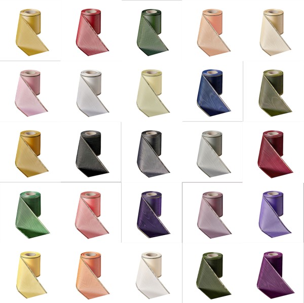 Übersicht Kranzband Verzugs-Moiré PIQUET, Breiten- und Farbauswahl