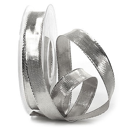 Silberband Glory: 25mm breit / 25m-Rolle, mit Drahtkante.