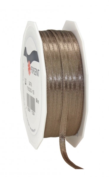 Satinband-PRÄSENT: 3mm breit / 50m-Rolle, taupe.