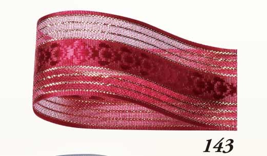 Roses - Organzaband brombeere mit mittigem Satinbandstreifen mit Rosenmotiv: 25mm oder 38mm breit / 25m-Rollen