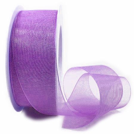 Organzaband-CHIFFON, lavendel: 40mm breit / 50m-Rolle, mit feiner Webkante.