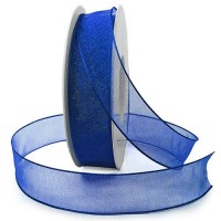 Organzaband mit Drahtkante, 25mm breit / 25m-Rolle, royalblau. Organzaband mit Drahtkante, 25mm breit / 25m-Rolle, royalblau.