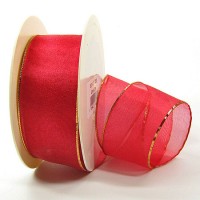 Organzaband-Magic: Rot-Gold, 25m-Rolle - 40mm breit Organzaband-Magic: Rot-Gold, 25m-Rolle - 40mm breit