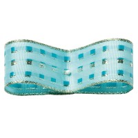 Dekorband-GLAMOUR, türkis-silber: 25mm breit / 25m-Rolle, mit Drahtkante Dekorband-GLAMOUR, türkis-silber: 25mm breit / 25m-Rolle, mit Drahtkante