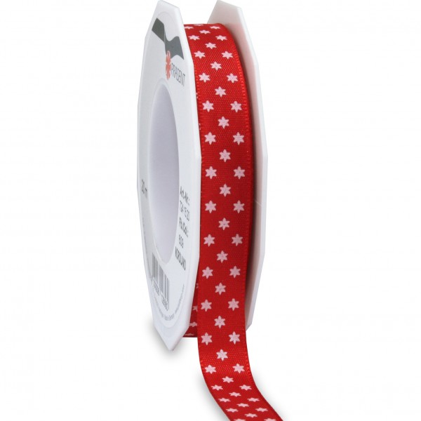 Sternchenband: NORDLAND: 15mm breit/ 20m- Rolle, rot