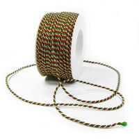 Italien-NRW-Kordel: 2mm breit / 50m-Rolle, grün-weiß-rot Italien-NRW-Kordel: 2mm breit / 50m-Rolle, grün-weiß-rot