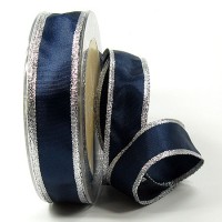 Dekoband Classic 25mm breit / 25m, dunkelblau-silber Dekoband Classic 25mm breit / 25m, dunkelblau-silber
