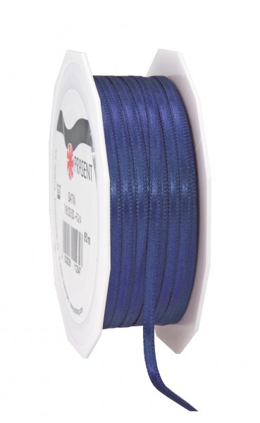 Satinband-PRÄSENT: 3mm breit / 50m-Rolle, dunkelblau.