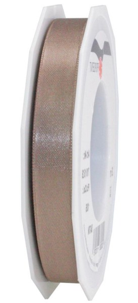 Satinband-PRÄSENT, taupe: 15mm breit / 25m-Rolle, mit feiner Webkante.