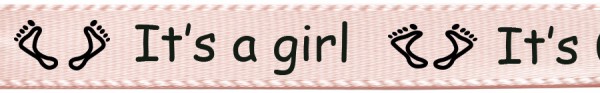 Satinband hellrosa, "It's a girl": 15mm breit / 25m Rolle