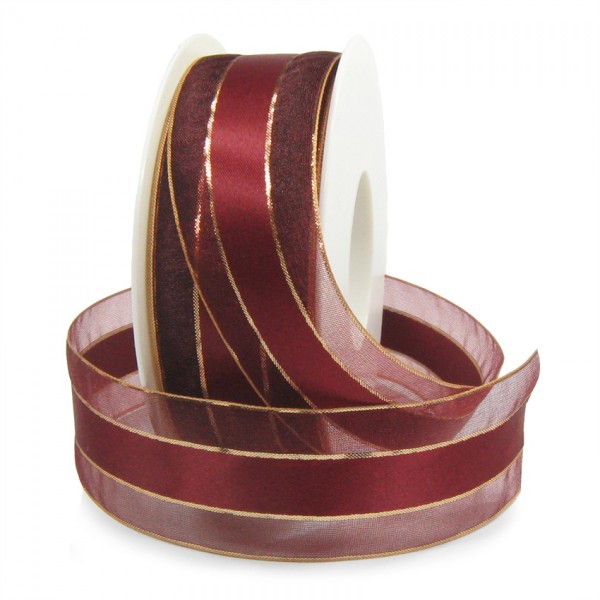 Dekorband-SHINY, weinrot-gold: 38mm breit / 25m-Rolle