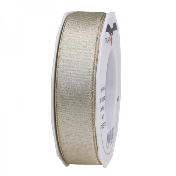 GLITTER-Satinband:25mm breit / 20m-Rolle, creme mit Gold-Glitzer