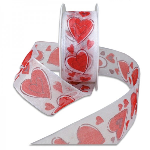 Herzband-SWEET HEART: 40mm breit / 20m-Rolle, mit Drahtkante