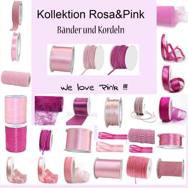 Kollektion Rosa und Pink: Bänder, Tischbänder und Kordeln rund um das Thema Rosa und Pink
