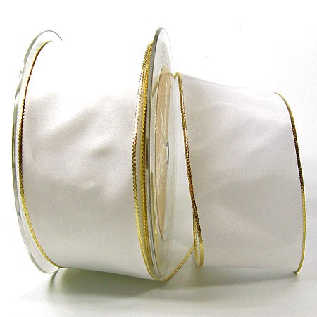 Dekoband Basic: 50mm breit / 25m, weiss-gold, mit Lurex-Drahtkante