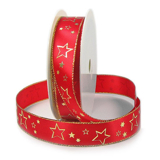 Weihnachtsband-CIELO, rot-gold: 25mm breit / 25m-Rolle, mit Drahtkante