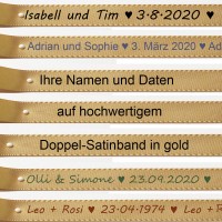 Ihre Namen und Daten auf goldenem Satinband Ihre Namen und Daten auf goldenem Satinband