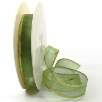 Organzaband-Magic: Lindgrün-Gold, 25m-Rolle - 15mm breit Organzaband-Magic: Lindgrün-Gold, 25m-Rolle - 15mm breit