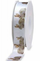 Osterband "HÄSCHEN": 25mm breit / 20m-Rolle, mit feiner Webkante Osterband "HÄSCHEN": 25mm breit / 20m-Rolle, mit feiner Webkante