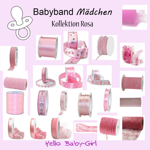 Babyband Mädchen - Kollektion Rosa - Bänder und Kordeln rund um das Thema Geburtstag und Taufe