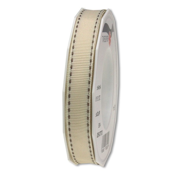 Ripsband-STITCHES, 15mm breit / 15m-Rolle, creme-taupe