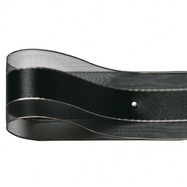 Dekorband-SHINY, schwarz-silber: 38mm breit / 25m-Rolle