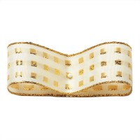 Dekorband-GLAMOUR, creme-gold: 25mm breit / 25m-Rolle, mit Drahtkante Dekorband-GLAMOUR, creme-gold: 25mm breit / 25m-Rolle, mit Drahtkante