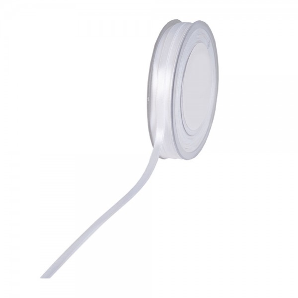 Satinband SIMPEL, weiss: 6 mm breit / 50 Meter, mit einfacher schlichter Webkante.