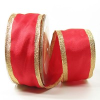 Dekorband Classic, rot-gold: 50mm breit / 25m, mit Drahtkante Dekorband Classic, rot-gold: 50mm breit / 25m, mit Drahtkante