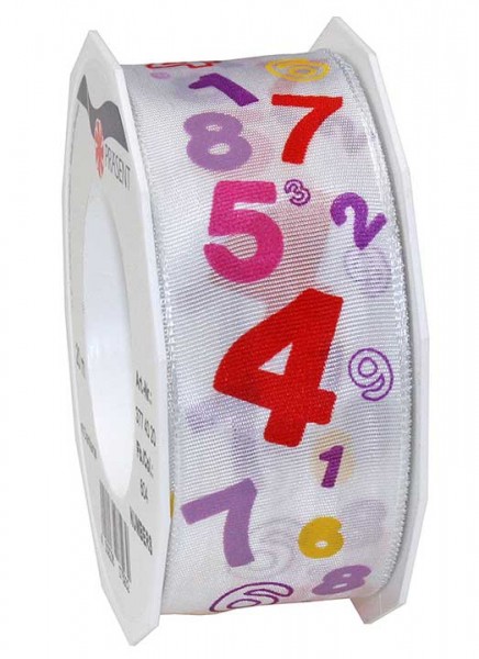 Geburtstagsband: ZAHLEN-NUMBERS, 40mm breit / 20m-Rolle - rosa