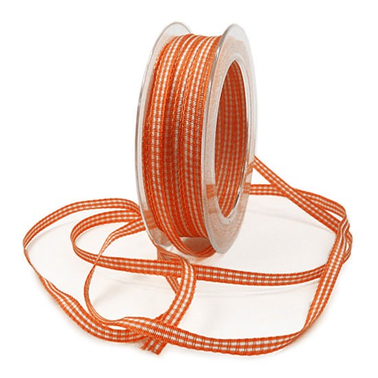 Landhaus-Karoband, orange-weiss: 6mm breit / 25m-Rolle