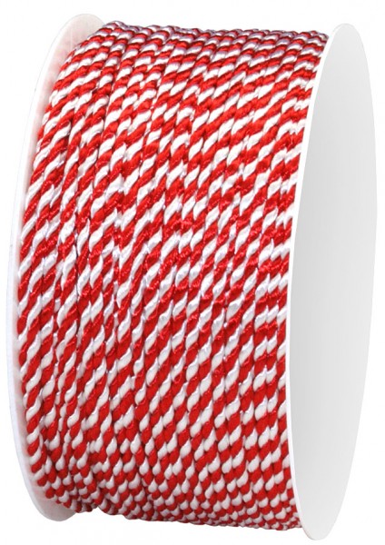 Kordel, rot-weiß 2-farbig gedreht: 2 mm breit / 50-Meter-Rolle