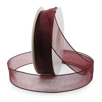 Organzaband mit Drahtkante, 25mm breit / 25m-Rolle, bordeaux Organzaband mit Drahtkante, 25mm breit / 25m-Rolle, bordeaux