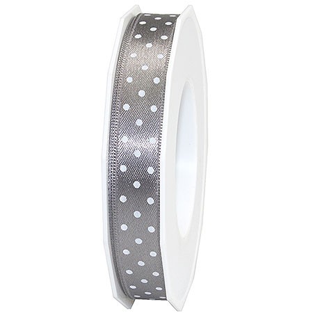Pünktchenband, grau: 15mm breit / 20m-Rolle