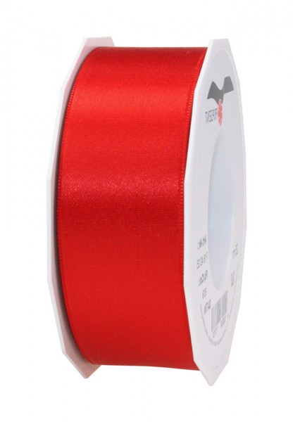 Satinband-PRÄSENT, rot: 40mm breit / 25m-Rolle, mit feiner Webkante.