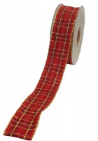 Weihnachtsband - KARO: 40mm breit / 20m-Rolle, mit Draht- und Lurex-Goldkante. Weihnachtsband - KARO: 40mm breit / 20m-Rolle, mit Draht- und Lurex-Goldkante.