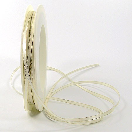 Satinband SINFINITY, creme-gold: 3mm breit / 50m-Rolle, mit feiner Webkante.